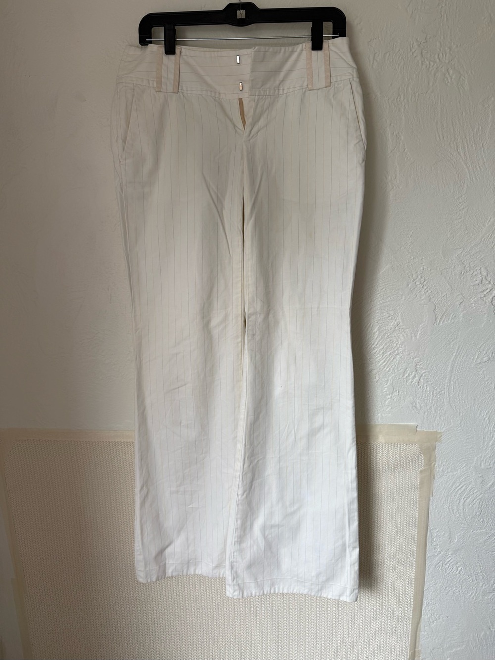 Banana Republic White Pinstripe Wide Leg Pants Size 4 Cotton Career Trousers